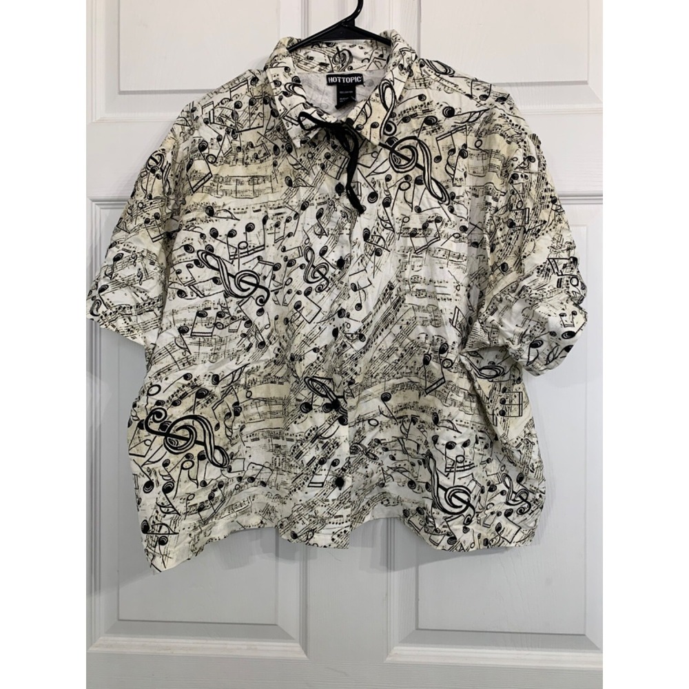 Hot Topic Plus Size 2 18/20 Music Print Crop Top Button Up Shirt Velvet Bow